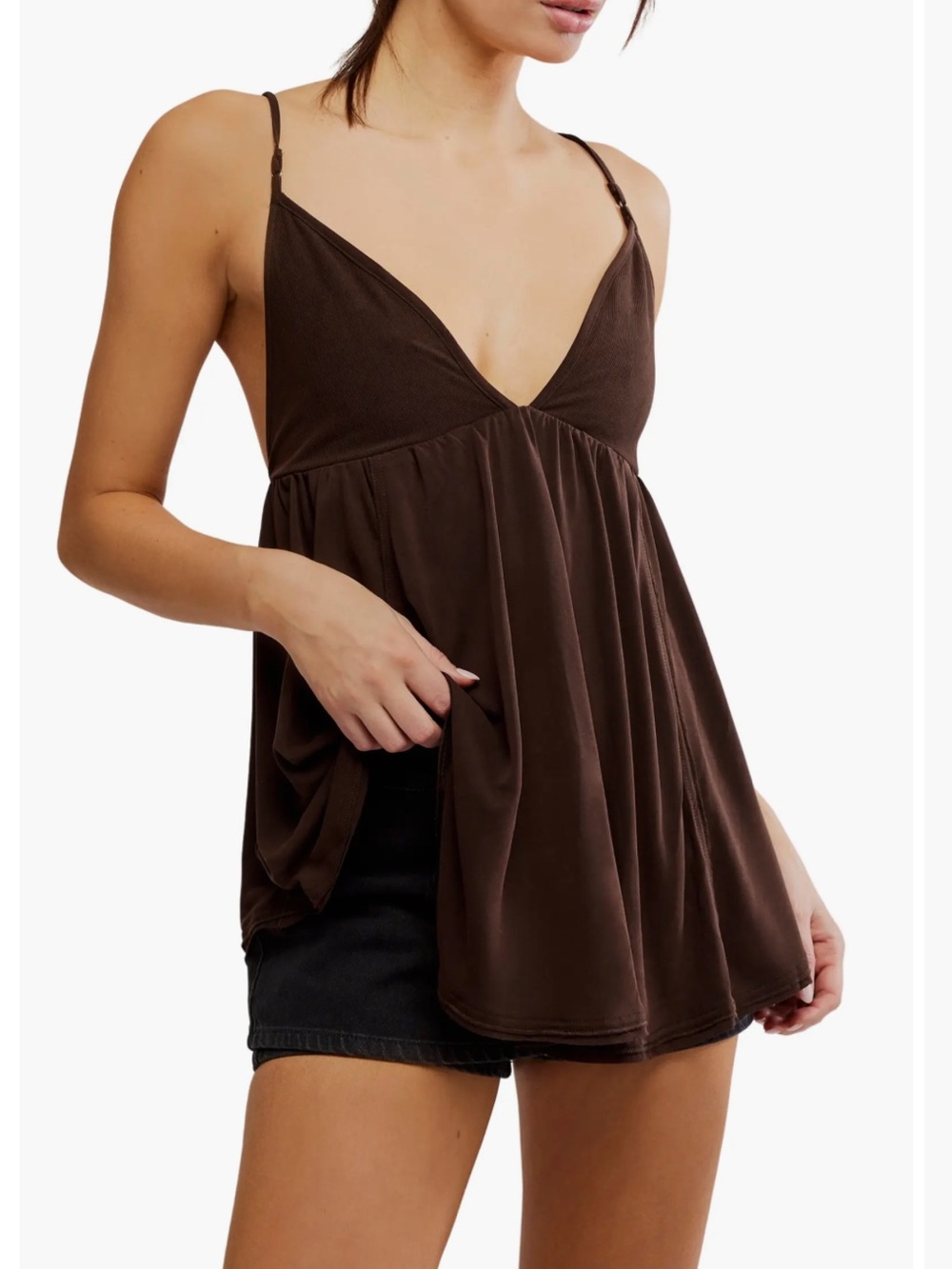 Free People Olive 🫒 Green Flowy Spaghetti Strap Long Tank/Tunic